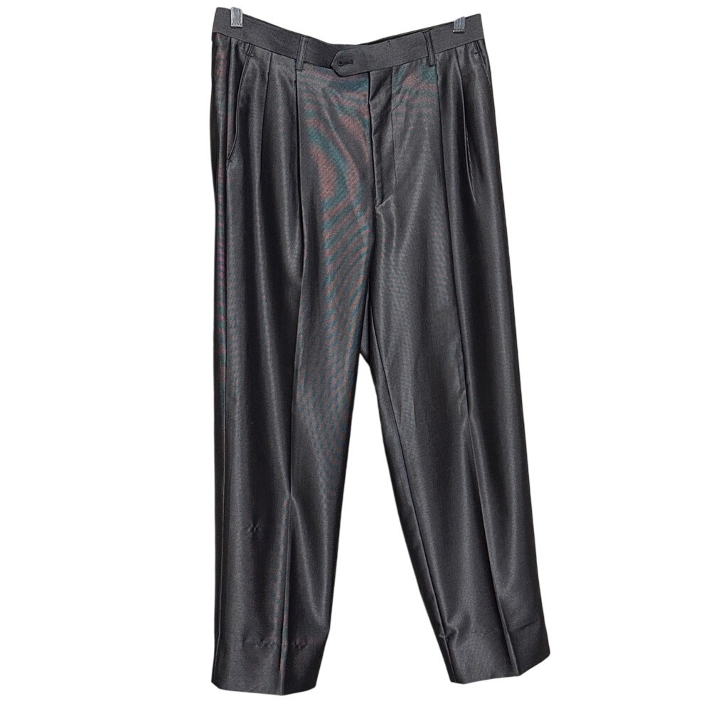 Zandello‎ La Collezioni Mens Charcoal Grey Sharkskin Pleated Dress Pants 33R